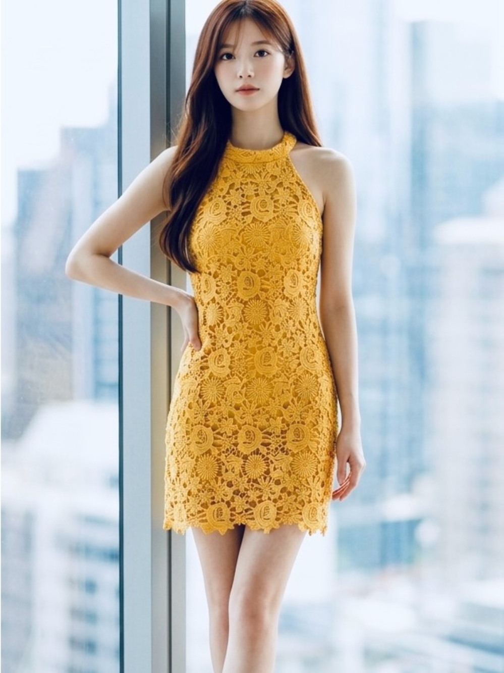 Lulus Butter Yellow Floral Lace Crochet Halter Coquettegirl Formal Mini Dress-XS